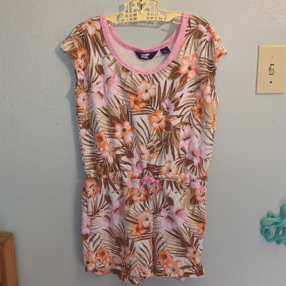 Lands' End Romper Youth Large Palm and Tropical Floral Print - Shorts - Terry